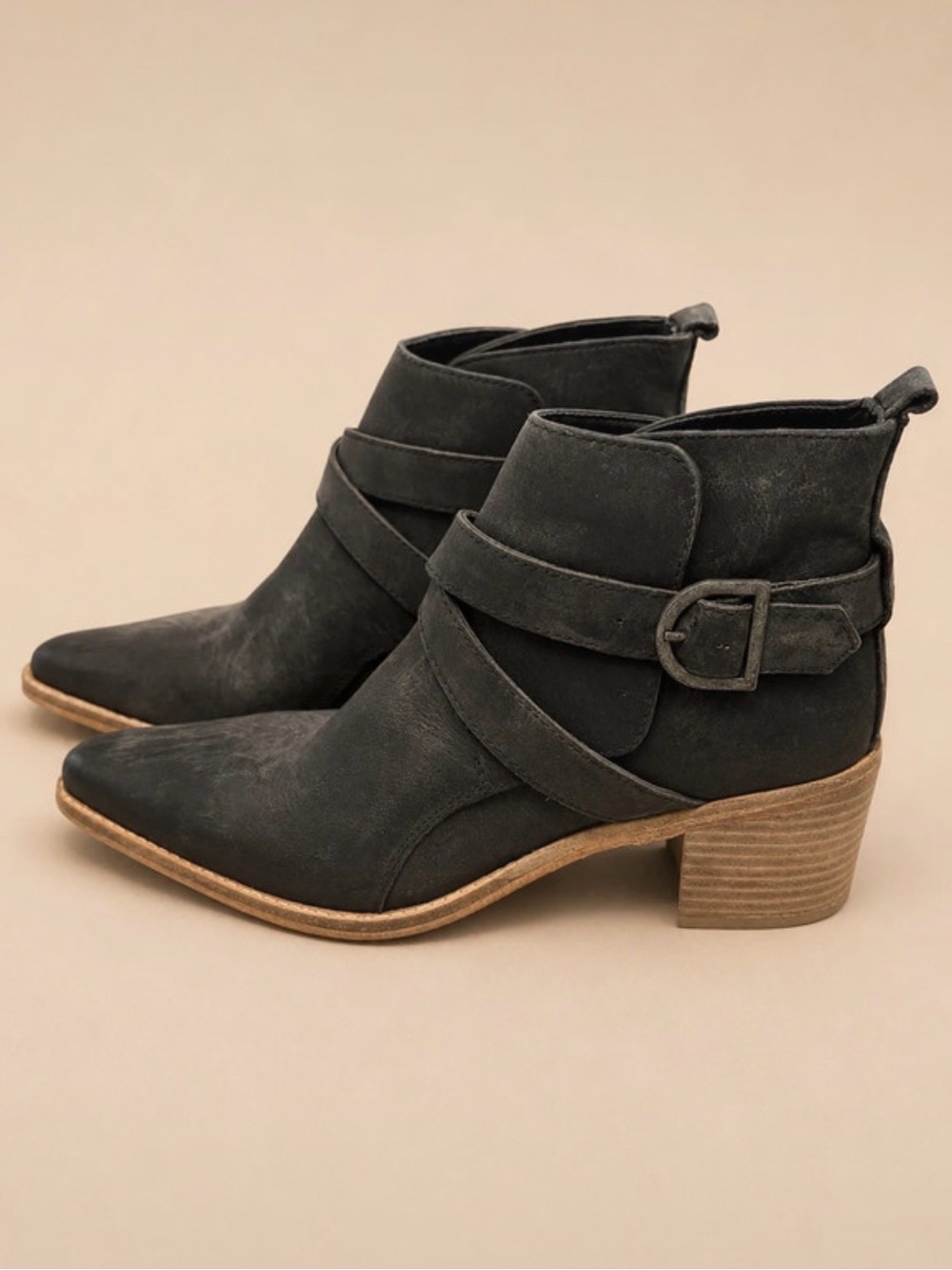 Free People Women's Black Suede Ankle Booties with Buckle Strap